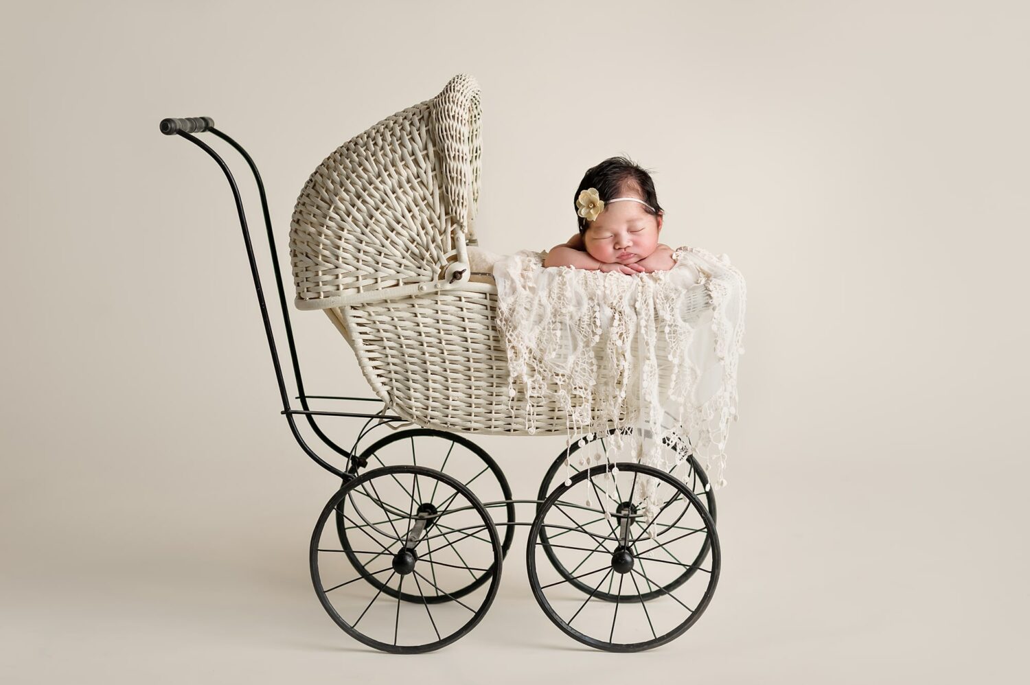 Maple Valley Newborn girl cream vintage baby carriage