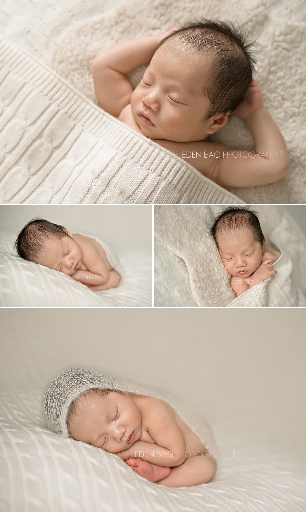 Vancouver BC Newborn Photographer Eden Bao | baby boy one months old cream beige blanket