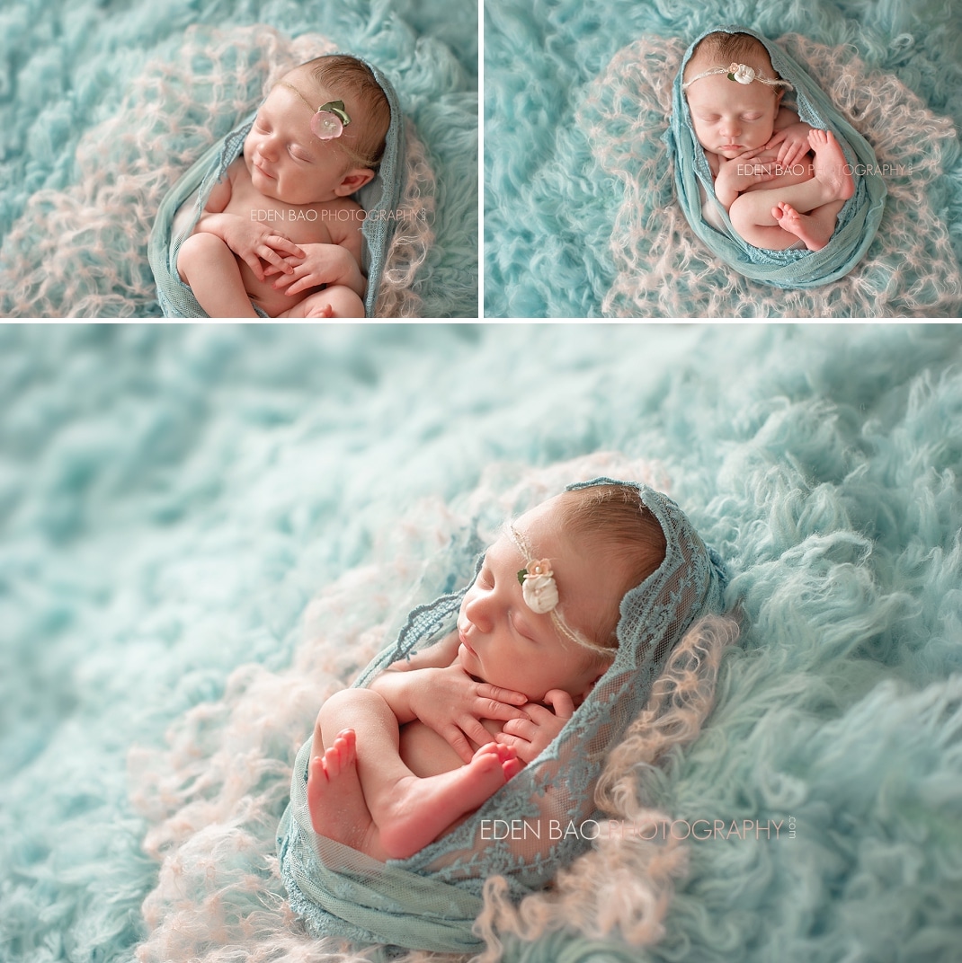 Coquitlam BC Newborn Photographer Eden Bao | Elin pastel blue shaggy rug