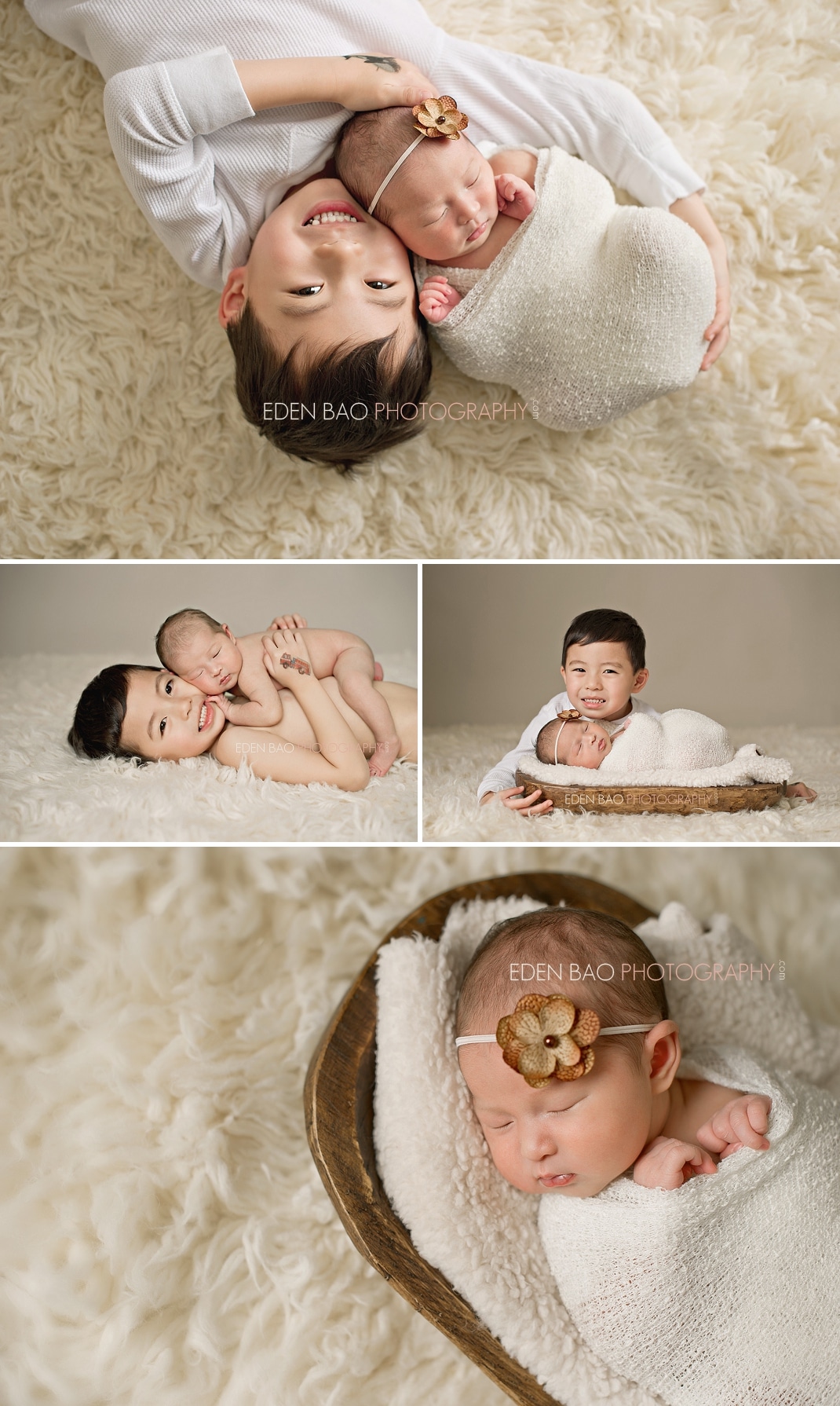 Vancouver Surrey Richmond Burnaby BC Newborn Photographer Eden Bao | Natalie Siblings cream flokati shaggy rug