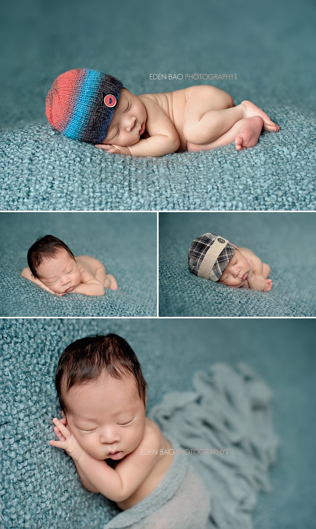 Vancouver BC Newborn Photographer Eden Bao Bennett teal blue blanket backdrop