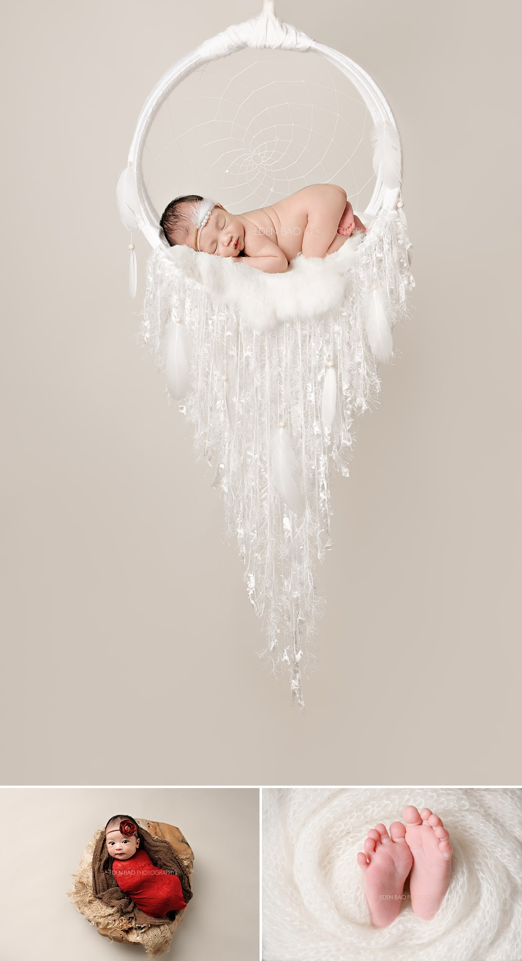 Burnaby Vancouver BC Newborn Photographer Eden Bao Chloe native dreamcatcher cream neutral backdrop