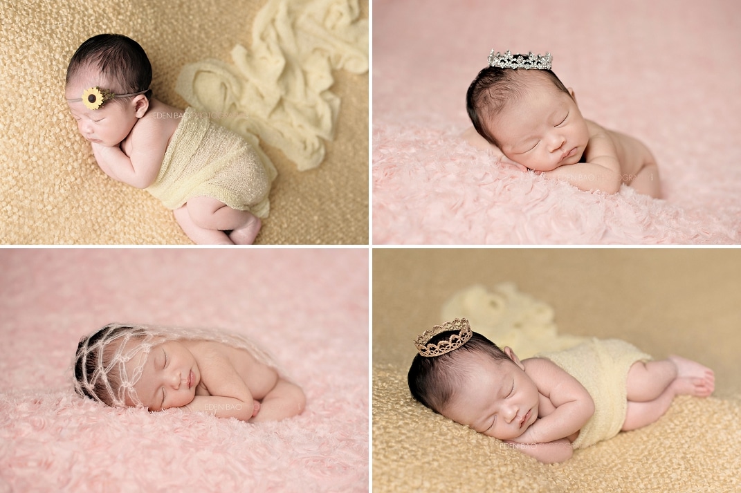 Burnaby Vancouver BC Newborn Photographer Eden Bao Chloe yellow pink fabric drop