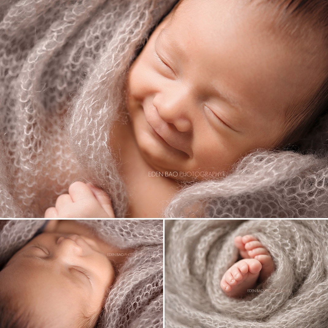 Richmond Vancouver BC Newborn Photographer Eden Bao Oliver macro closeups beige mohair wrap