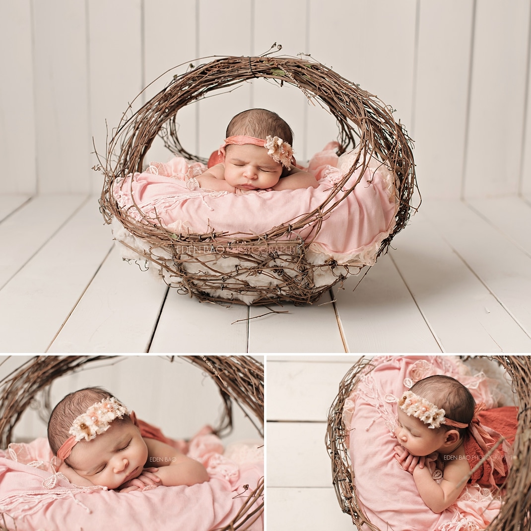 Richmond Vancouver BC Newborn Photographer Eden Bao South East Asian baby willow basket white wood