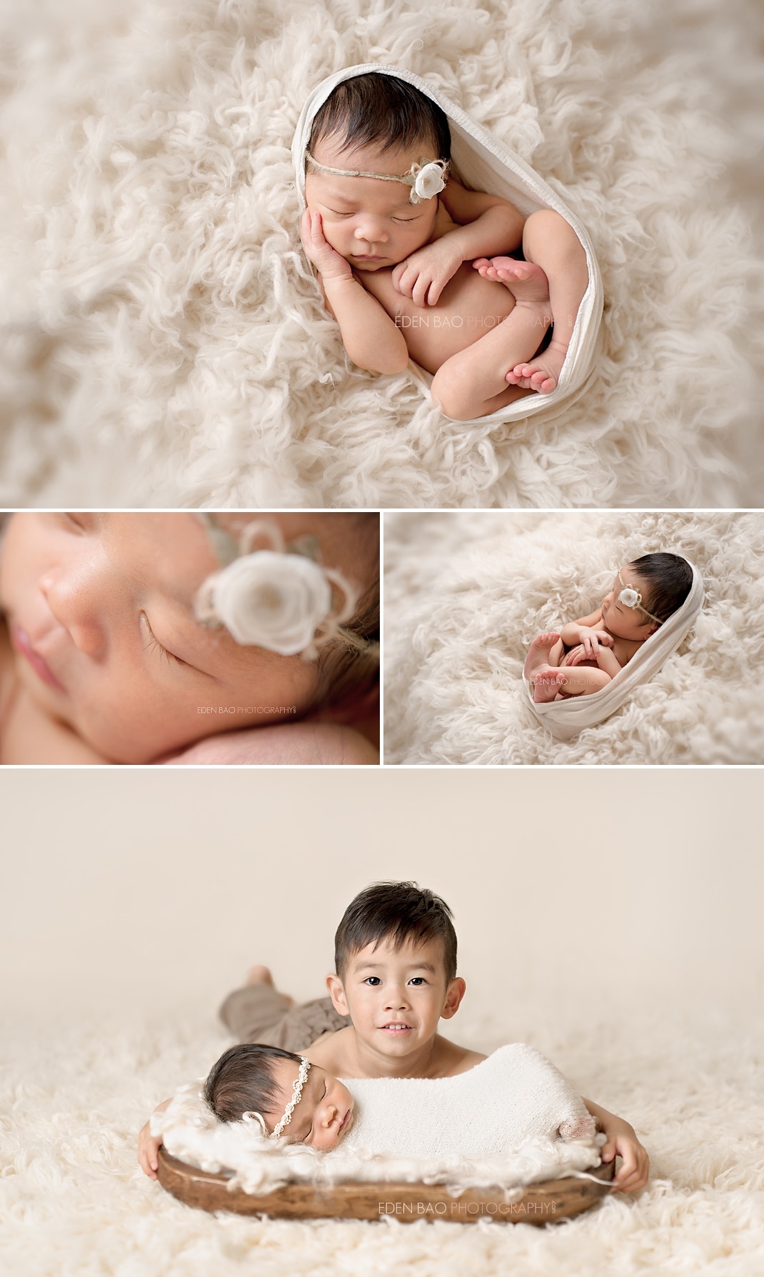 Richmond BC Newborn Photographer cream shaggy rug baby sibling