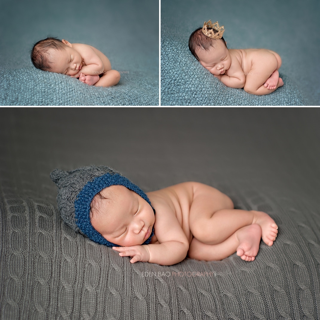 West Vancouver BC Newborn Photographer blue grey blanket poses