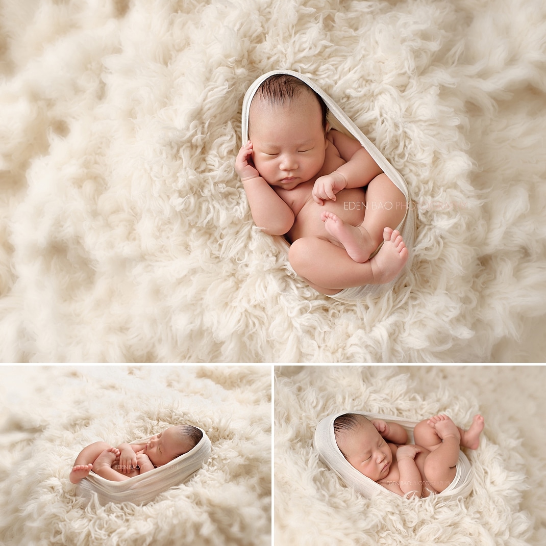 West Vancouver BC Newborn Photographer shaggy cream fur blanket