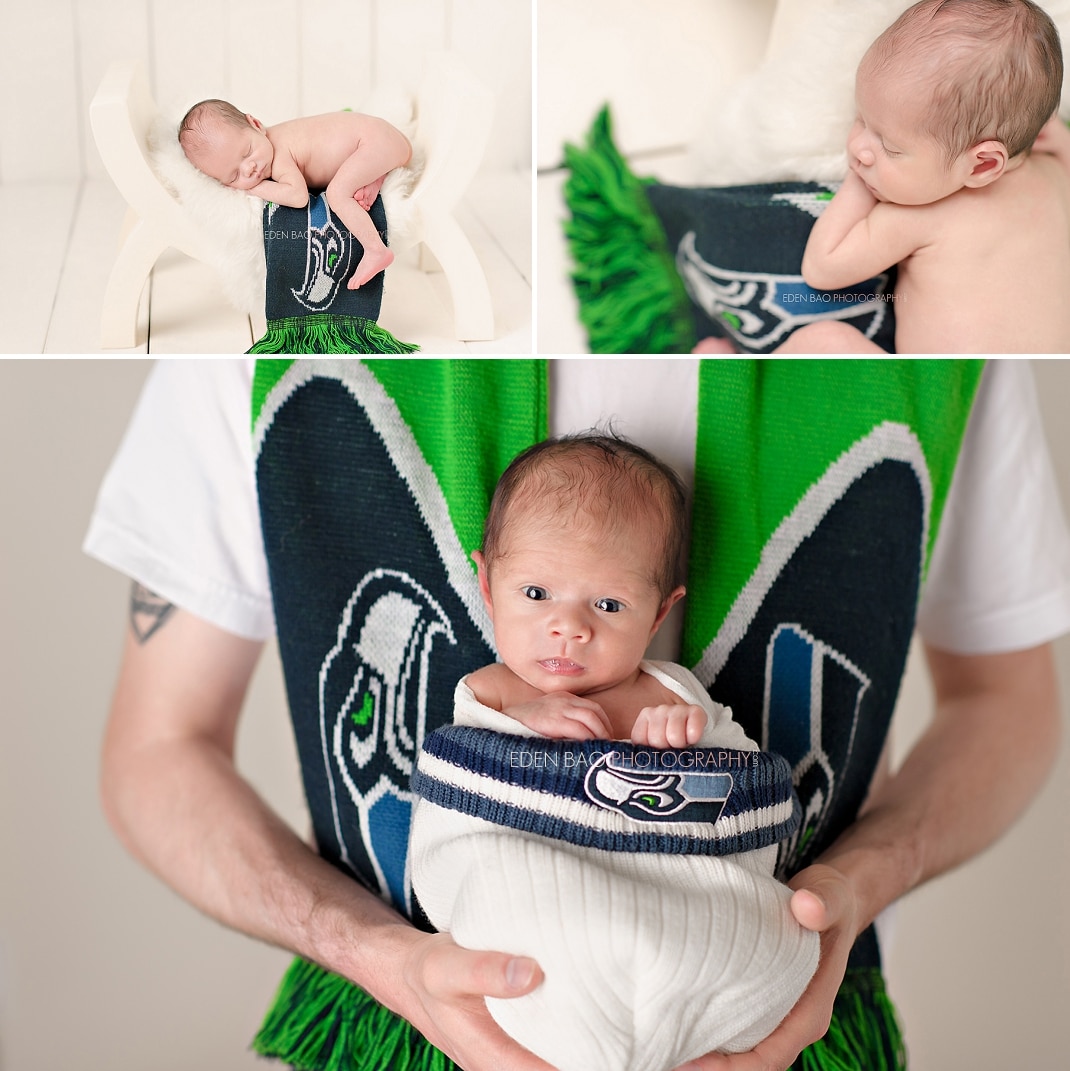 Burnaby BC Newborn Photographer Eden Bao Seattle Seahawks theme