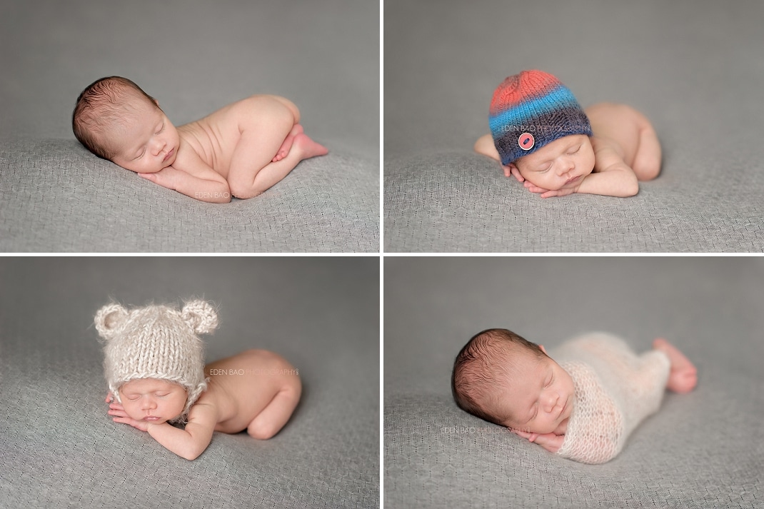 Burnaby BC Newborn Photographer Eden Bao light grey blanket poses