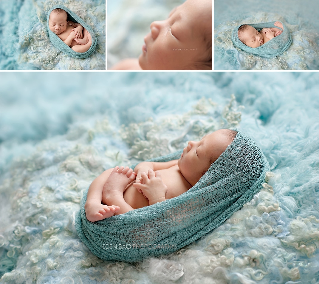 Vancouver BC Newborn Photographer light blue shaggy blanket