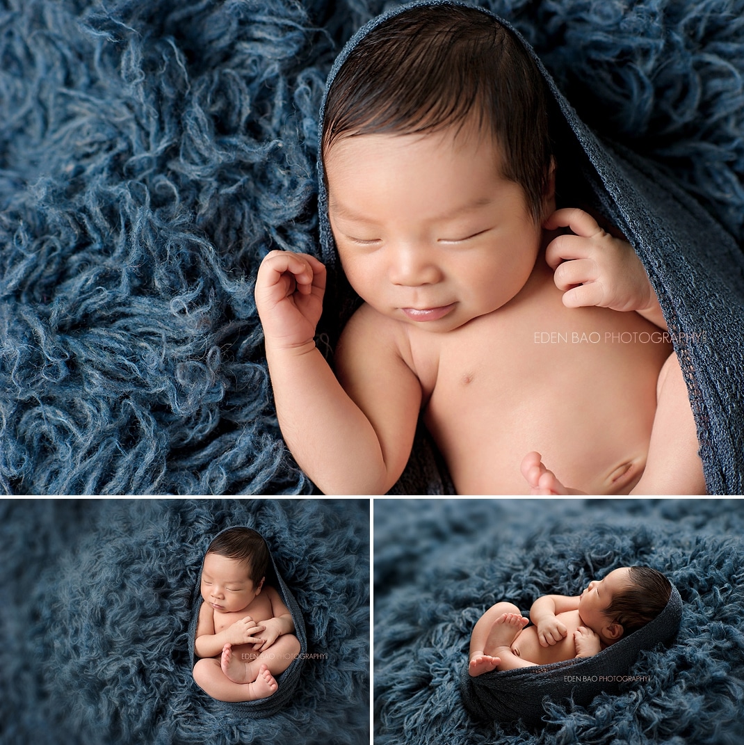 Vancouver BC Newborn Photographer denim blue fuzzy blanket