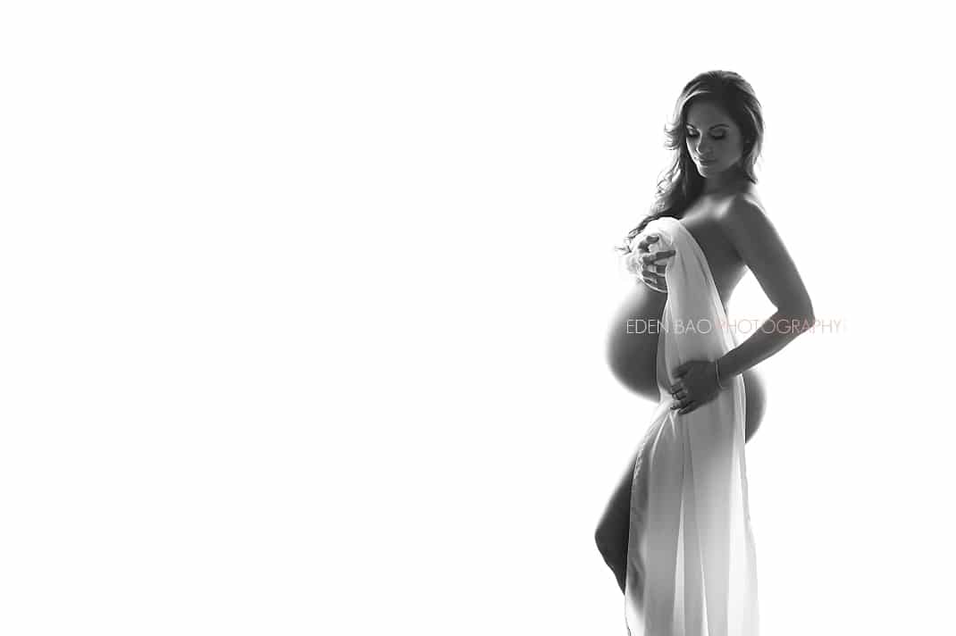 Maternity Photographer Seattle WA black white background wrap