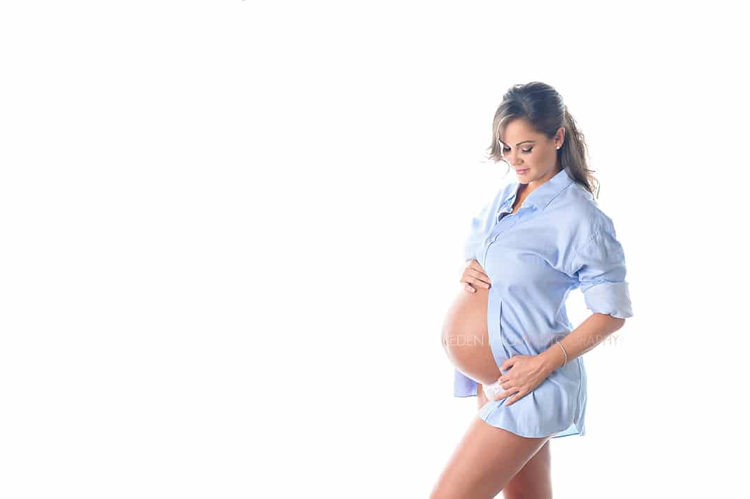 Maternity Photographer Seattle WA light blue shirt