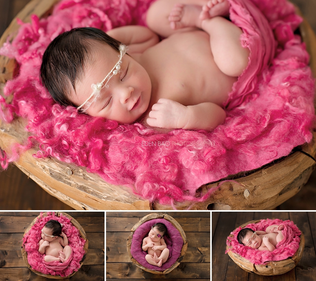 Seattle WA Newborn Photographer fuschia pink wood
