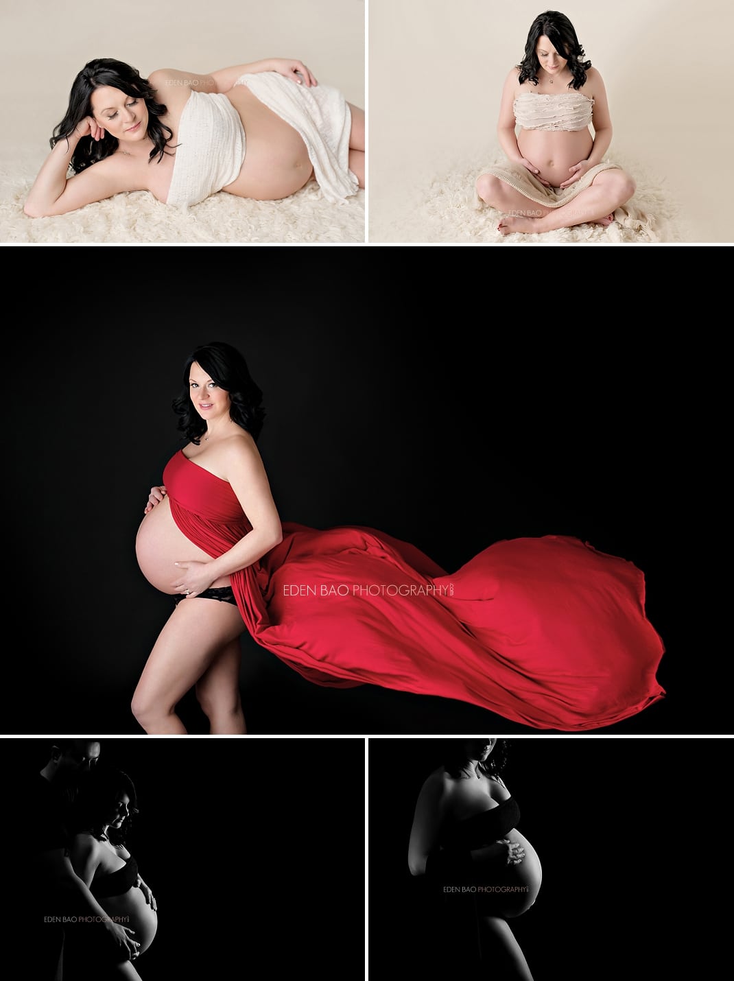 Maternity Photographer Seattle Eden Bao flowing red dress