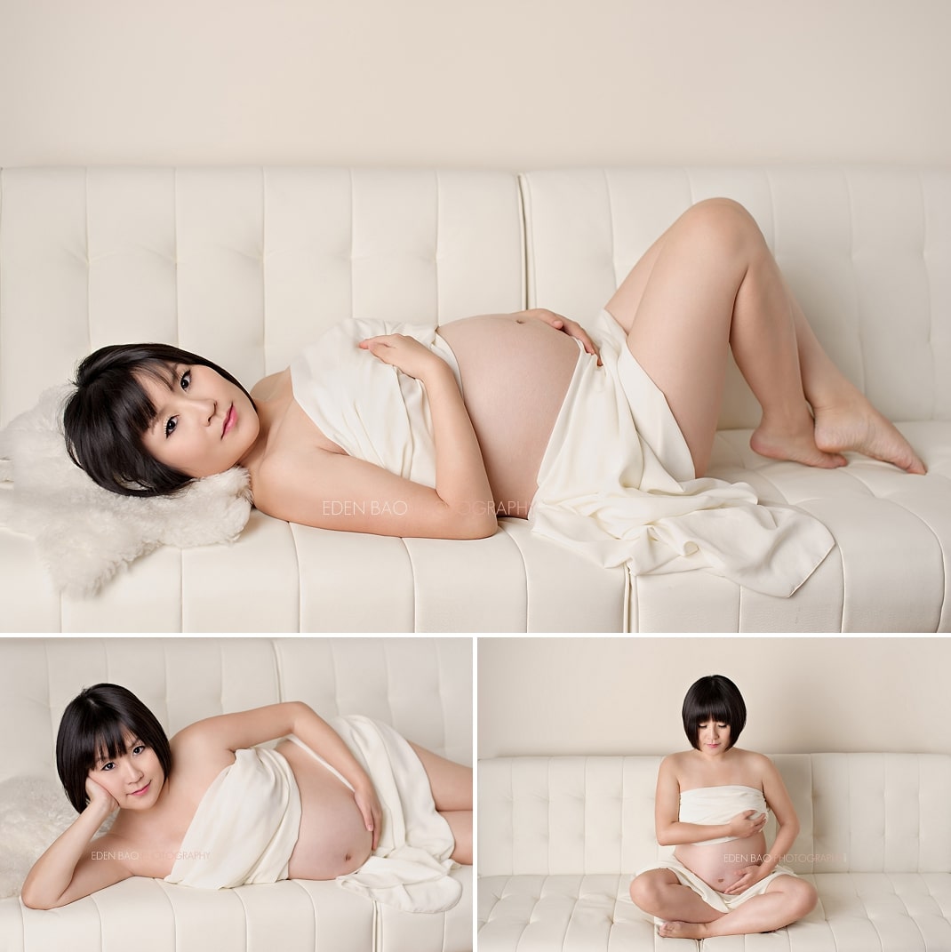 Seattle Maternity Photographer Cream couch