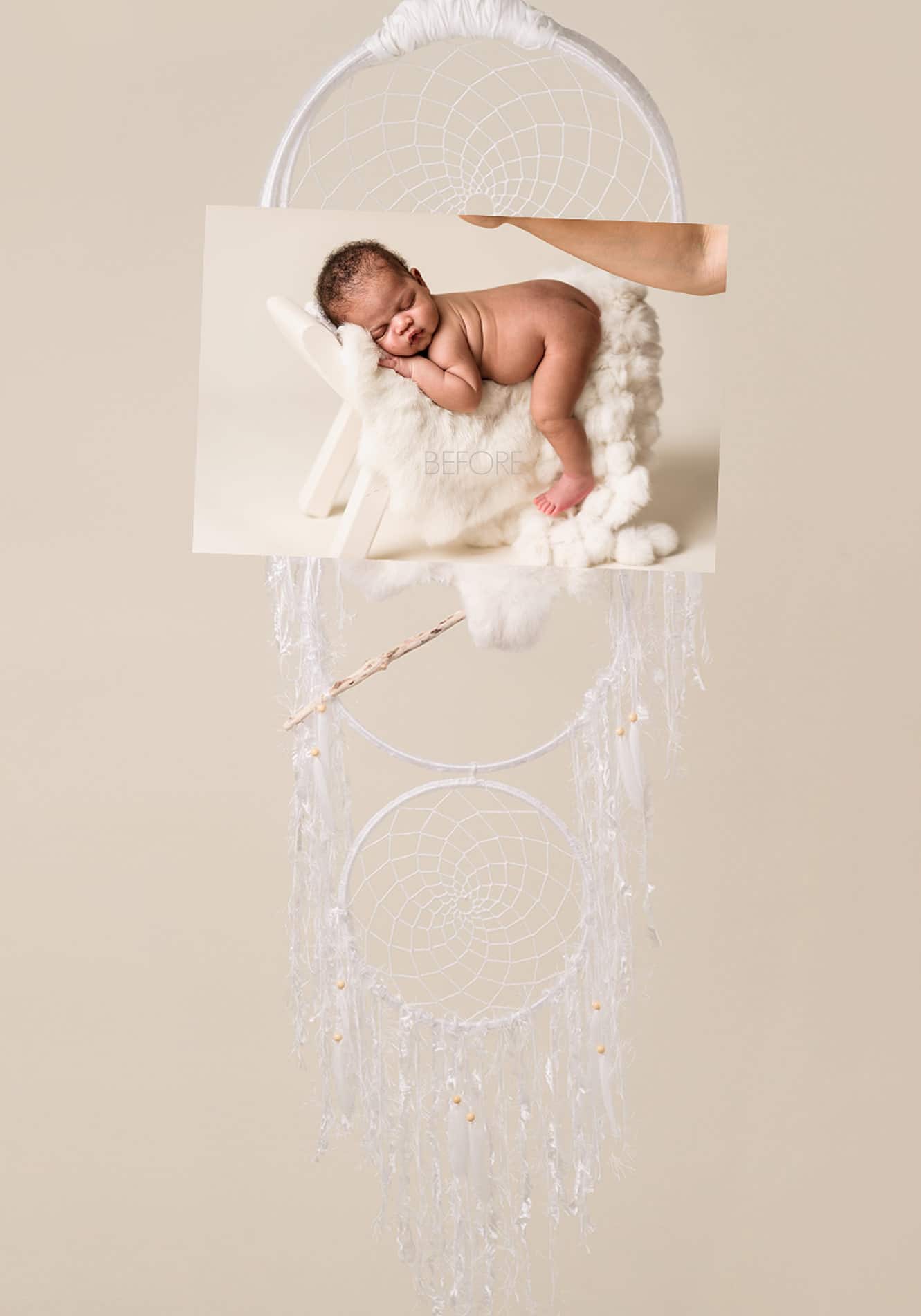 Newborn White Dreamcatcher Before Retouching Composite