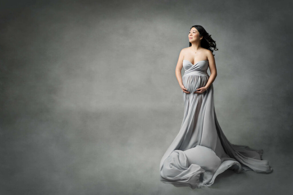 Artistic Studio Maternity Gray Gown Seattle Photographer