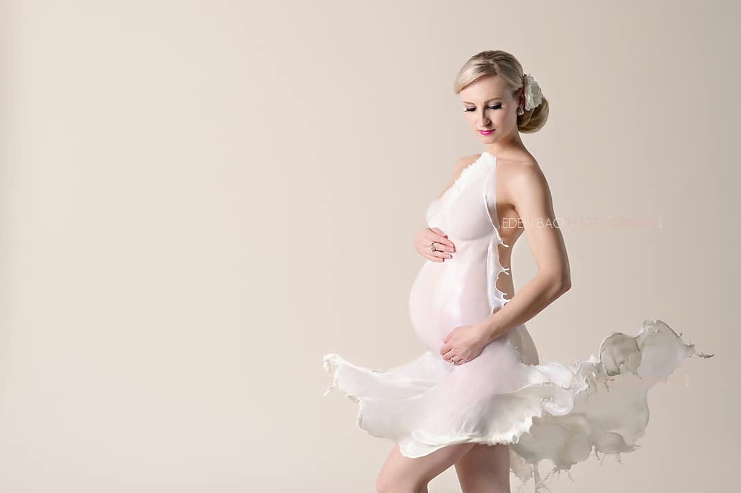 Creative maternity milk dress shoot