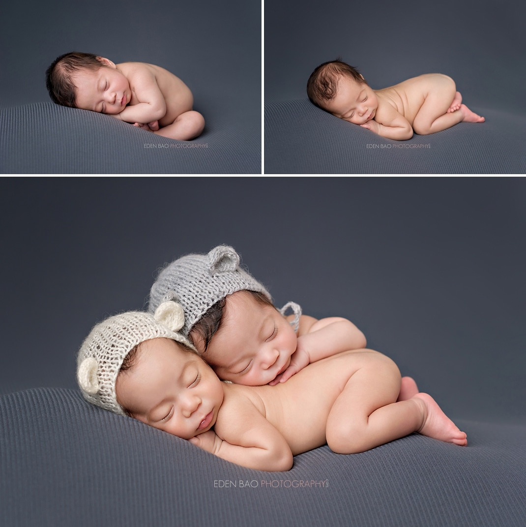 Newborn Photographer Everett twins bean bag grey