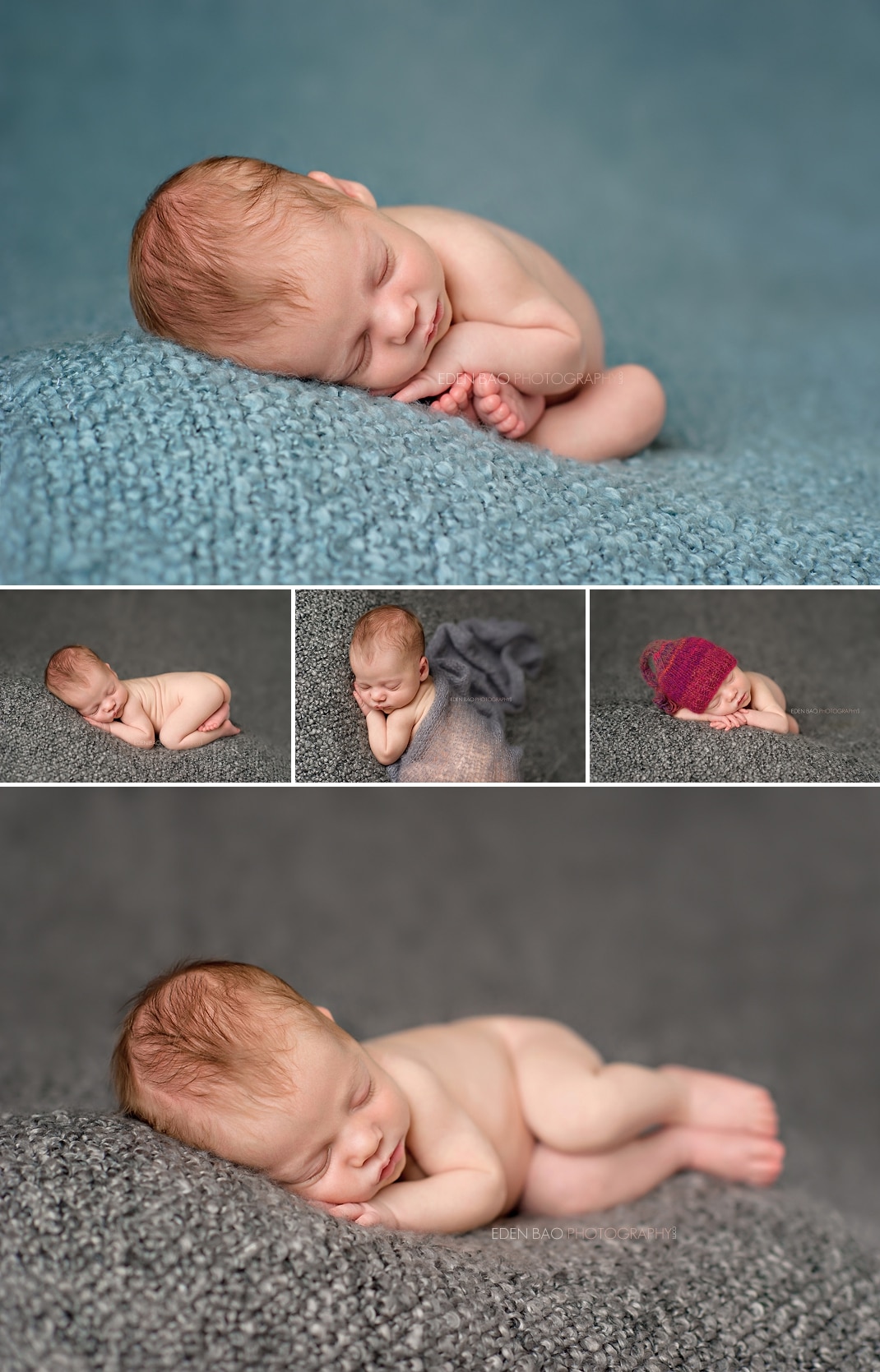 Edmonds Newborn Photographer blue grey beanbag poses