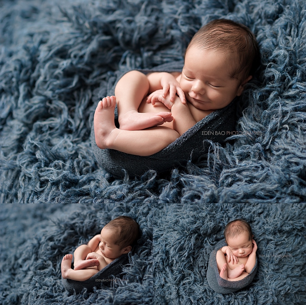 Snohomish newborn photographer baby on blue rug