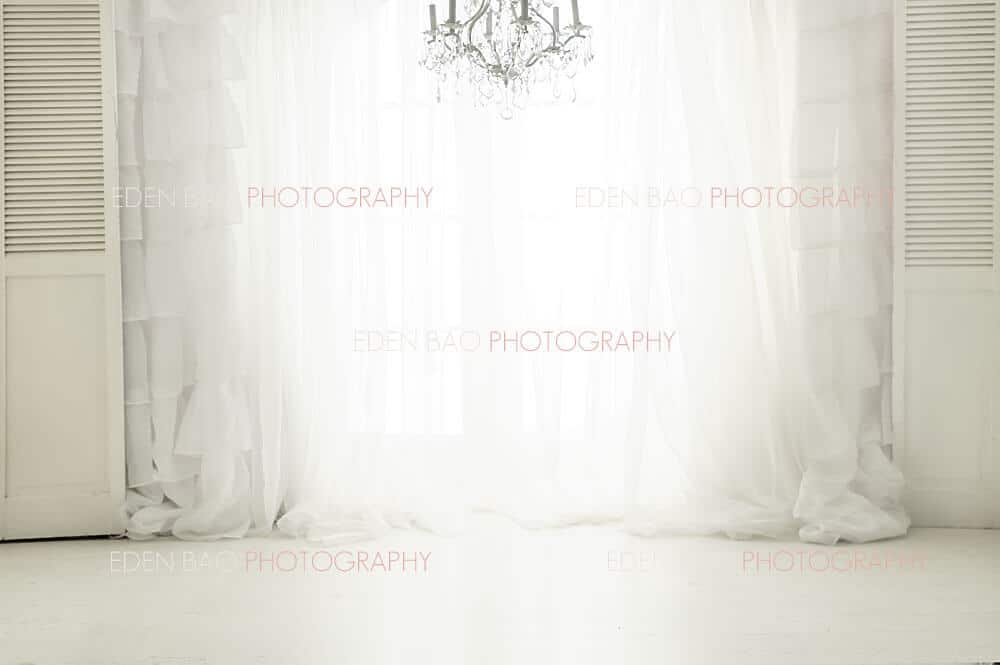 White Curtains Chandelier Window Overlay