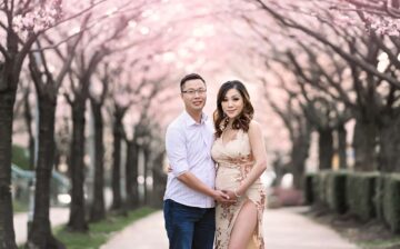 Cherry Blossom Nude Gold Pink Sequin Maternity Gown Eden Bao