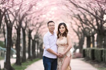 Cherry Blossom Nude Gold Pink Sequin Maternity Gown Eden Bao