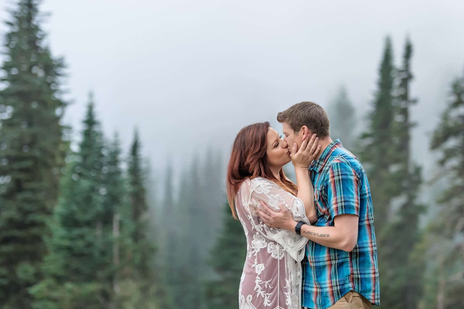 Couple Engagement Mt Rainier Fog Photo by Eden Bao