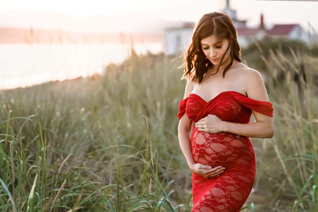 Discovery Park Lighthouse Red Lace Maternity Dress Eden Bao