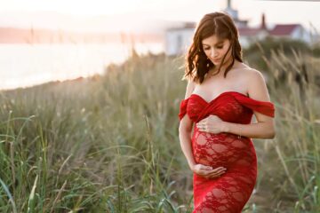 Discovery Park Lighthouse Red Lace Maternity Dress Eden Bao