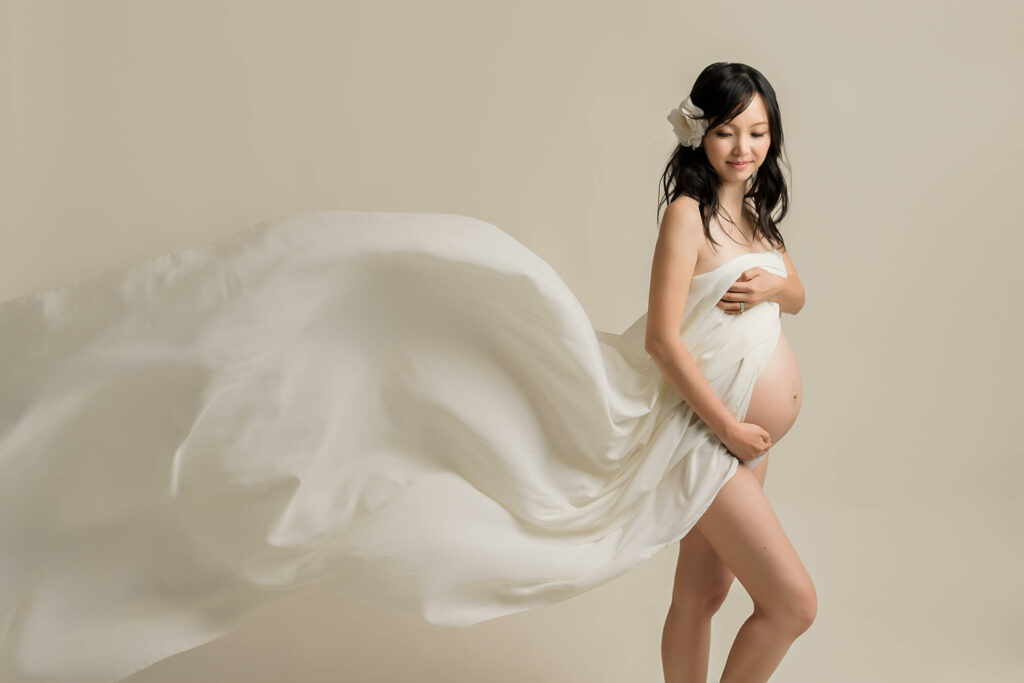 White Silk Chiffon Wrap Maternity Photography Eden Bao