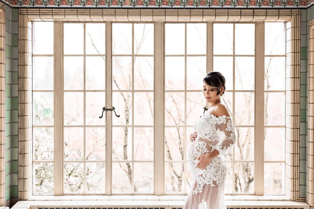 Window White Lace Maternity Long Train Dress Eden Bao