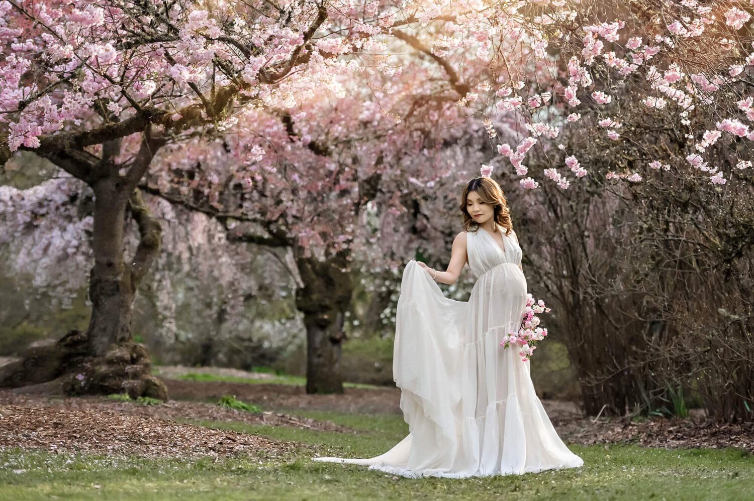 PNW Cherry Blossom Maternity Photographer