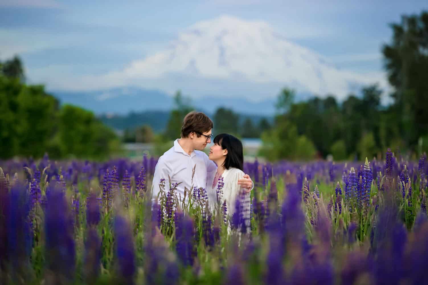 Mt Rainier Lupines Seattle Couple Photographer