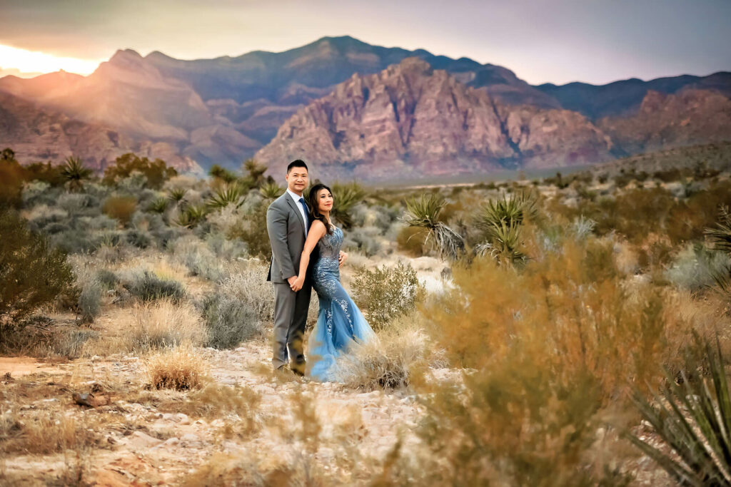 Couple posing at Red Rock Canyon Las Vegas Nevada for Family Photograph