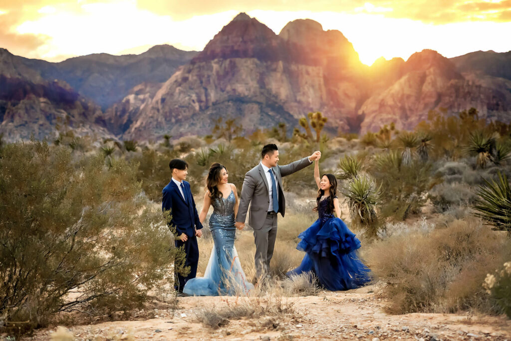 Family posing at Red Rock Canyon Las Vegas Nevada for Family Photograph