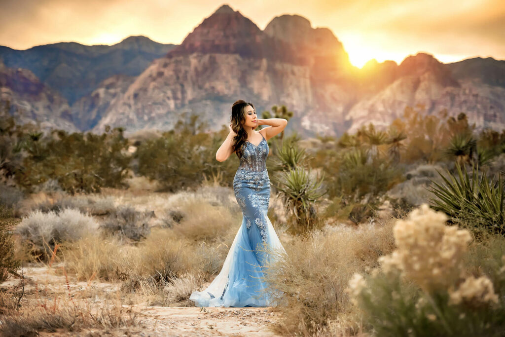 Beautiful woman posing at Red Rock Canyon Las Vegas Nevada for Family Photographer